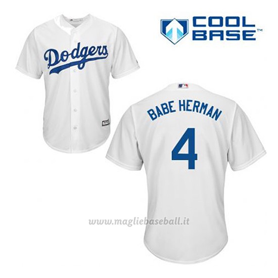 Maglia Baseball Uomo Los Angeles Dodgers Babe Herman 4 Bianco 1ªCool Base